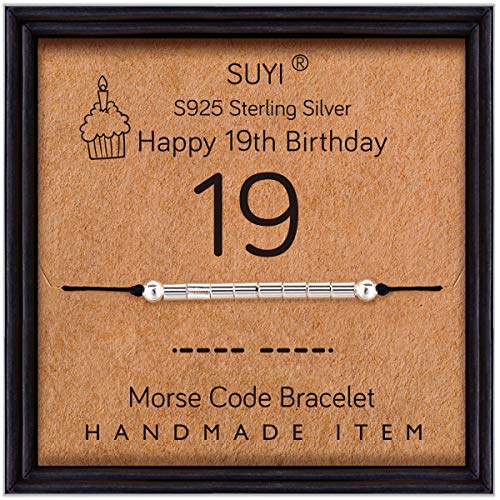 Suyi Regalos De Cumpleaños Número 19 para Niñas Pulsera Código Morse Pulsera De Plata Esterlina Joyas De Cumpleaños Regalos De 19 Años para Ella 19
